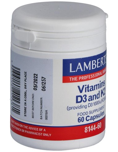 Vitamina D3 (1000 UI) + K2 (como MK-7) (90 µg) 60 Caps. de Lamberts