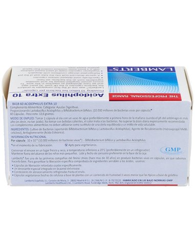 Acidophilus Extra 10 (10000 millones por cápsula) 60 Caps. de Lamberts