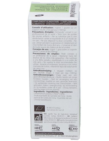 Canela De China Aceite Esencial Bio 10Ml. de Pranarom Aceites
