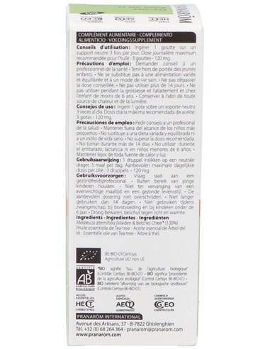 Arbol Del Te Hoja Aceite Esencial Bio 30Ml. de Pranarom Aceites