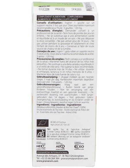 Arbol Del Te Hoja Aceite Esencial Bio 30Ml. de Pranarom Aceites