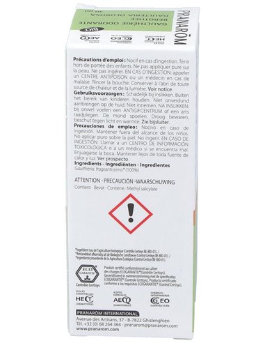 Gaulteria Olorosa Hoja Aceite Esencial Bio 30Ml. de Pranarom Aceites