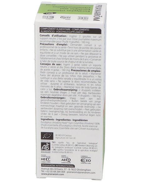 Eucalipto Azul Hoja Aceite Esencial Bio 30Ml. de Pranarom Aceites