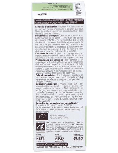 Romero Qt Cineol Aceite Esencial Bio 10Ml. de Pranarom Aceites