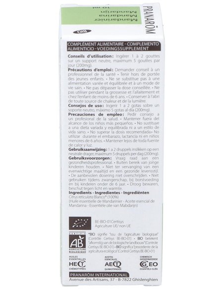 Mandarina Cascara Aceite Esencial Bio 10Ml. de Pranarom Aceites