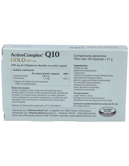 Activecomplex Q10 Gold 100Mg. 30Cap. de Pharma Nord