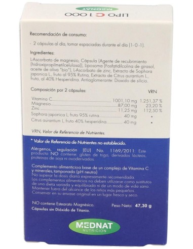 Lipo C 1000 Vitamina C Liposomada 60Cap. de Mednat