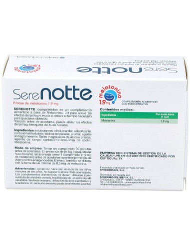 Melatonina 1,9Mg. (Serenotte) 60Comp.Mast. de Specchiasol