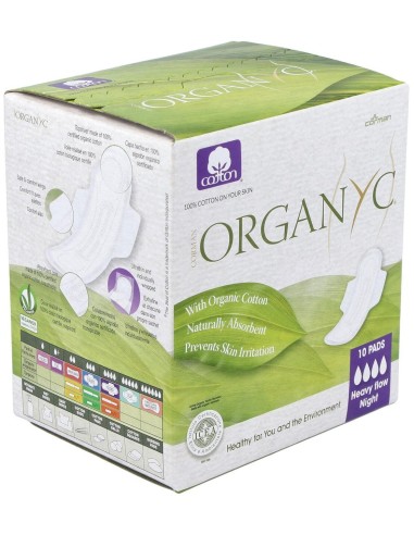 Compresas noche c/alas (bolsa ind) 100% algodón orgánico, 10ud de Organyc