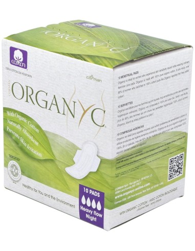 Compresas noche c/alas (bolsa ind) 100% algodón orgánico, 10ud de Organyc