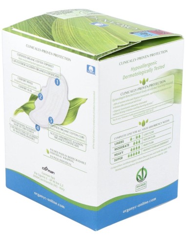 Compresas dia c/alas (bolsa ind) 100% algodón orgánico, 10ud de Organyc