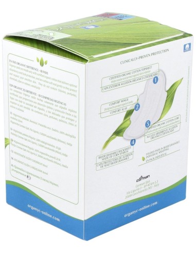 Compresas dia c/alas (bolsa ind) 100% algodón orgánico, 10ud de Organyc