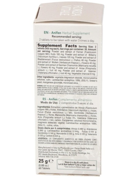 Anifen (Anice Composto) Gases 25Gr.Comprimidos de Forza Vitale