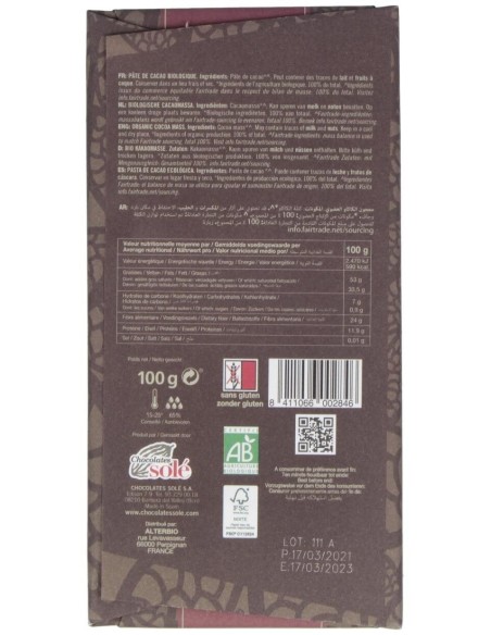 Chocolate Negro 100%  80Gr. Eco Sg de Chocolates Sole