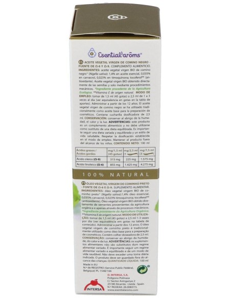 Aceite Vegetal Bio Comino Negro 100Ml de Esential Aroms
