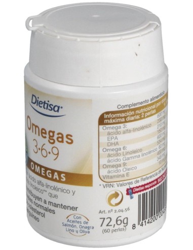 Omegas 3-6-9  Envase 60 Perlas(30-60 Días) de Dielisa®