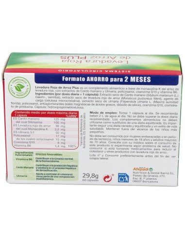 Dts Levadura Roja De Arroz Plus  60 Cápsulas  Envase 60 Cápsulas(60 Dias) de Dielisa®