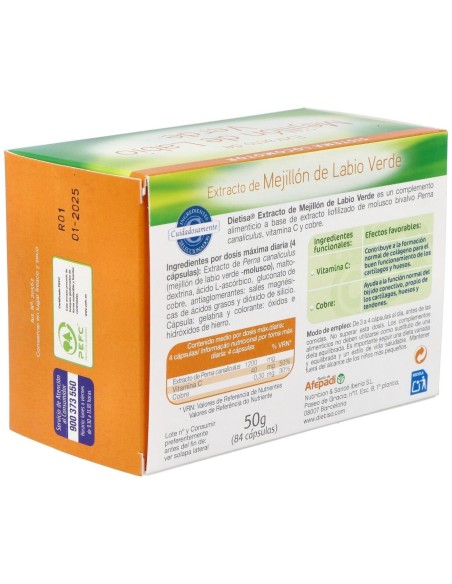 Mejillón De Labio Verde   Envase 84 Cápsulas(21-28 Días) de Dielisa®