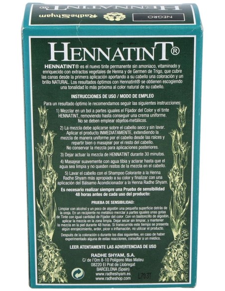 Hennatint Negro 60Ml. de Radhe Shyam