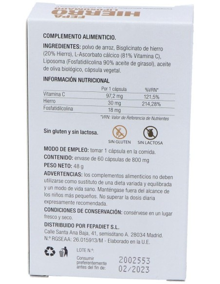 Fepa-Hierro Liposomado 30Mg. 60Cap. de Fepadiet