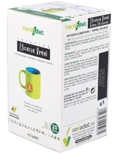 Herbodiet Eficacia Renal Envase de 20 bolsitas filtro de 1,5 g. de Novadiet