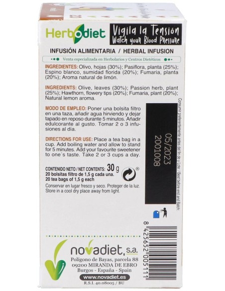 Herbodiet Inf. Vigila Tu Tension 20Filtros de Novadiet