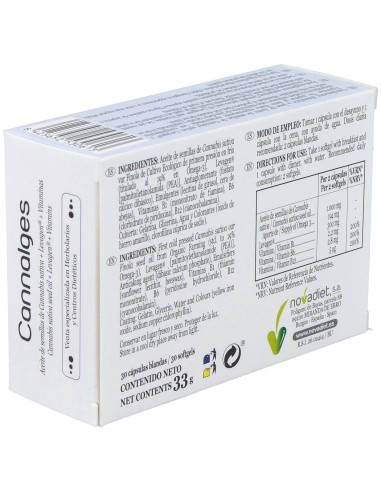 Cannalges Envase de 30 cápsulas blandas. de Novadiet