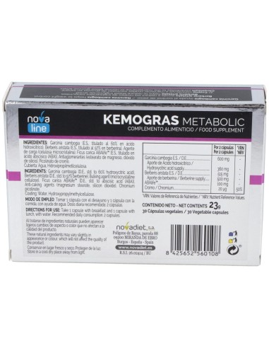 Kemogras Metabolic Envase de 30 cápsulas vegetales. de Novadiet