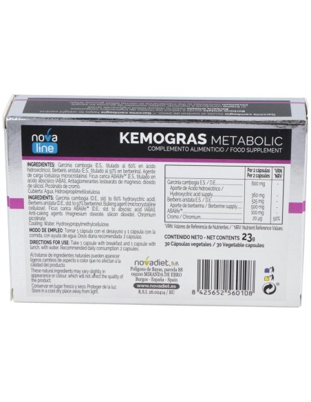 Kemogras Metabolic Envase de 30 cápsulas vegetales. de Novadiet