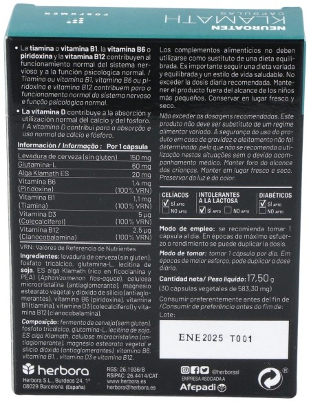 Neuroaten Klamath Cápsulas de Herbora