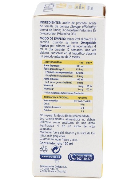 Omegakids Emulsion Sabor Limon 100Ml. de Ordesa Complementos