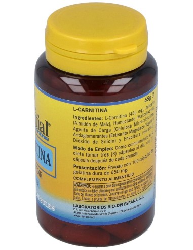 L-Carnitina 450Mg. 100Cap. de Nature Essential