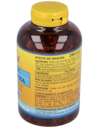 Aceite De Onagra 500Mg. (10% Gla) 400Perlas de Nature Essential