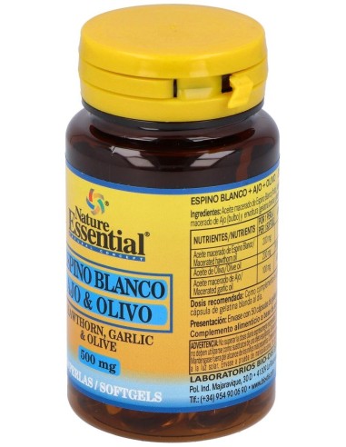 Espino Blanco + Ajo +Olivo 500Mg. 50Perlas de Nature Essential
