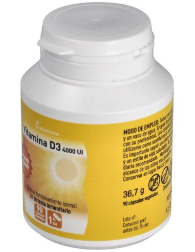 Vitamina D3 4000 Ui 90 Cápsulas Vegetales de Plameca