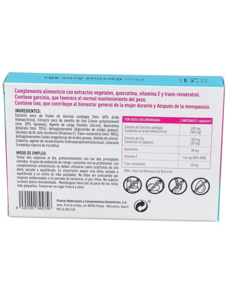 Plan Garcinia Activ 40+ 60 Cápsulas Vegetales de Plameca