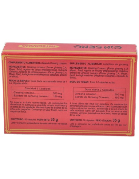 Ginseng 500Mg. 60Cap. de Integralia