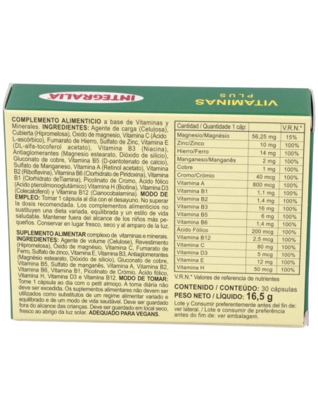 Vitaminas Plus 30Cap. de Integralia