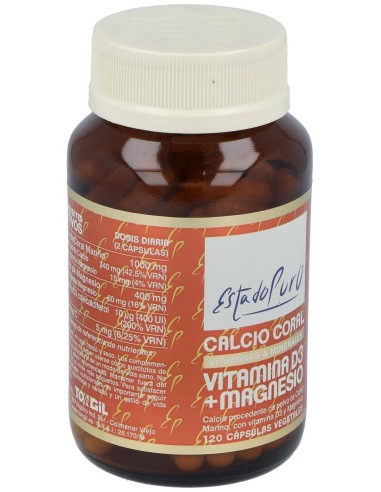 Calcio Coral+Vit D3+Mg 120Cap. Estado Puro de Tongil