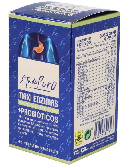 Maxi Enzimas Con Probioticos 40Cap. Estado Puro de Tongil