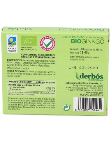 Bioginkgo Biloba 30Cap. de Derbos