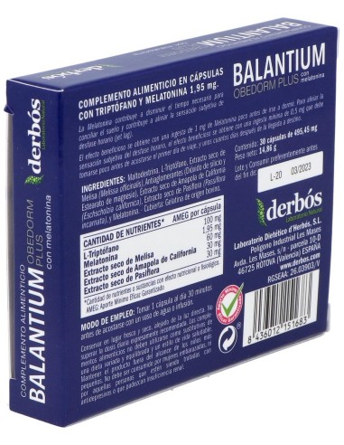 Balantium Obedorm Plus 30Cap. de Derbos