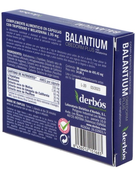 Balantium Obedorm Plus 30Cap. de Derbos