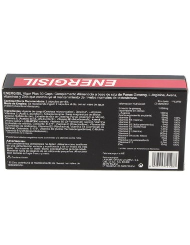 Energisil Vigor Plus (Ginseng+Arginina) 30Cap. de Energisil