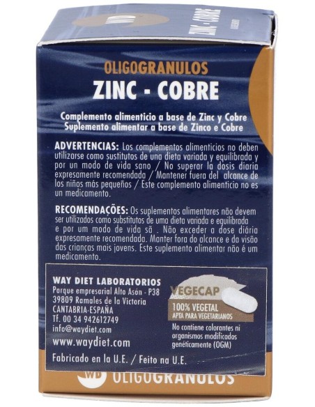 Zinc-Cobre Oligogranulos 50Caps. de Waydiet Natural Products