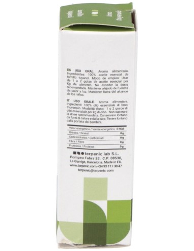 Tomillo Tuyanol Aceite Esencial Alimentario 5Ml. de Terpenic