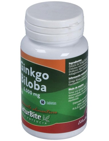 Ginkgo Biloba 6000mg, 60 comp. de NaturBite