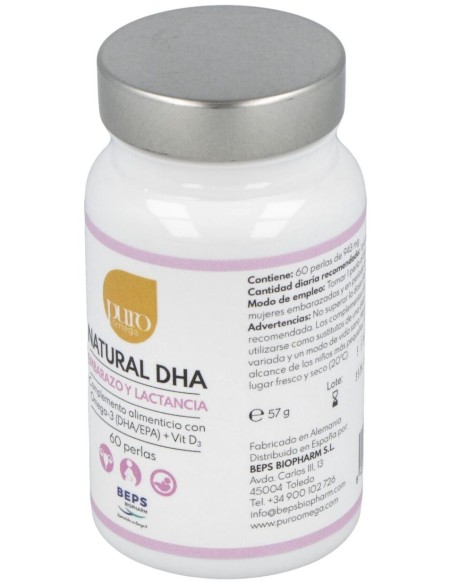 Natural DHA Embarazo y Lactancia 60 perlas de Puro Omega