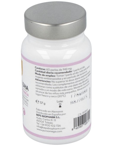 Natural DHA Embarazo y Lactancia 60 perlas de Puro Omega
