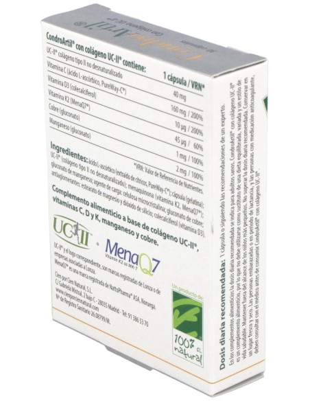 Condroartil Con Colageno Uc-Ii 30Cap. de Cien Por Cien Natural